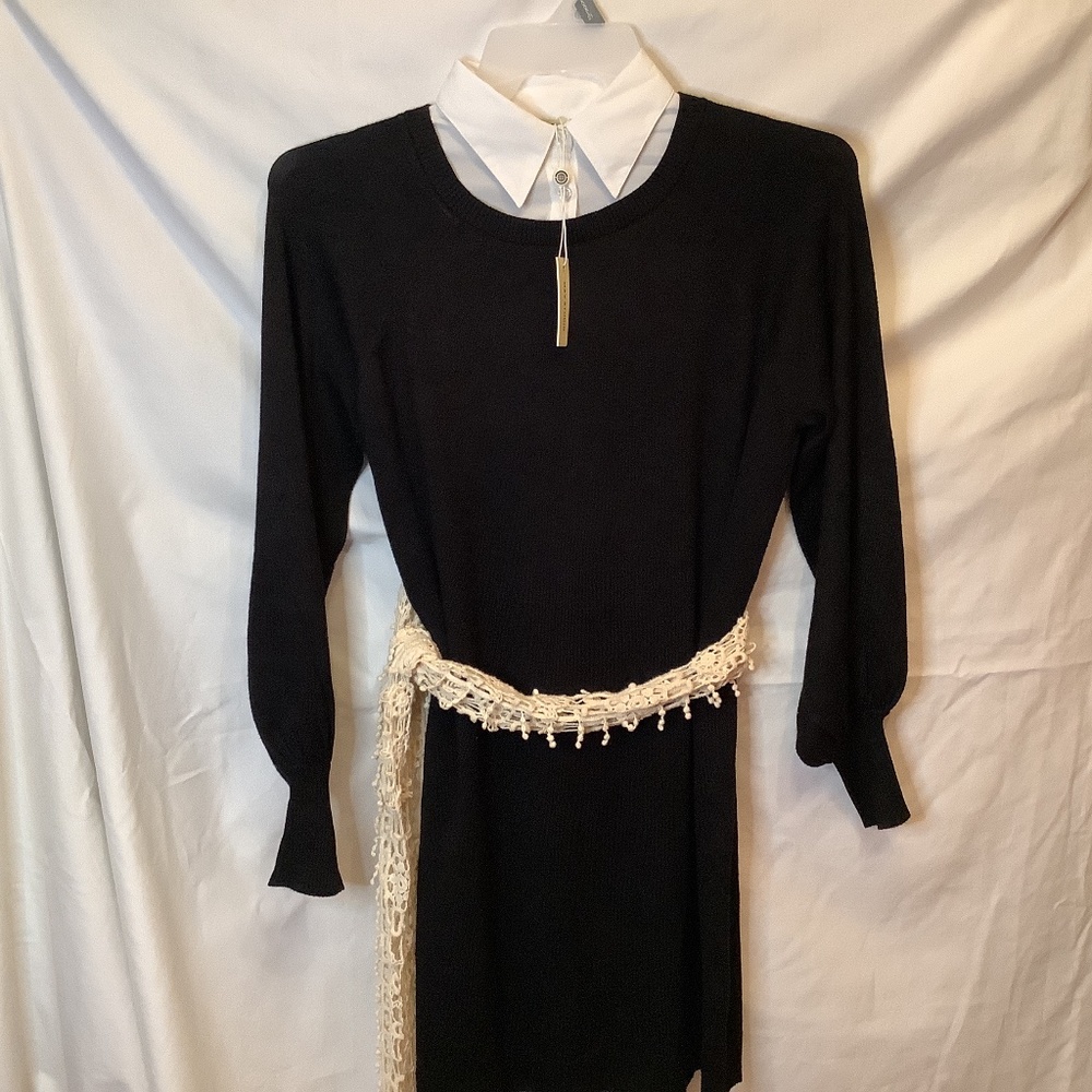 NWT Max Studio black sweater dress‎ white collar oversized